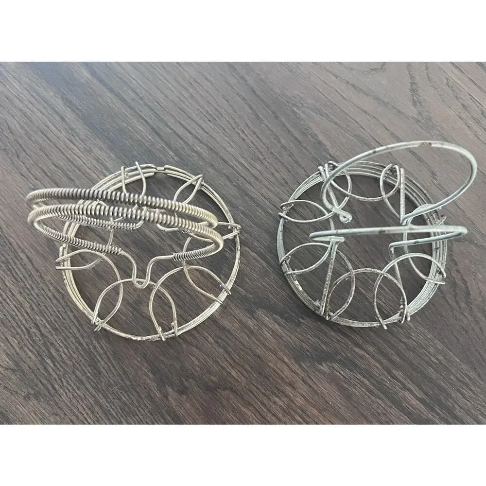 MCM Wire Metal Folding Egg Basket Coil Handle TOP ONLY Brass Bunny Ears (2)